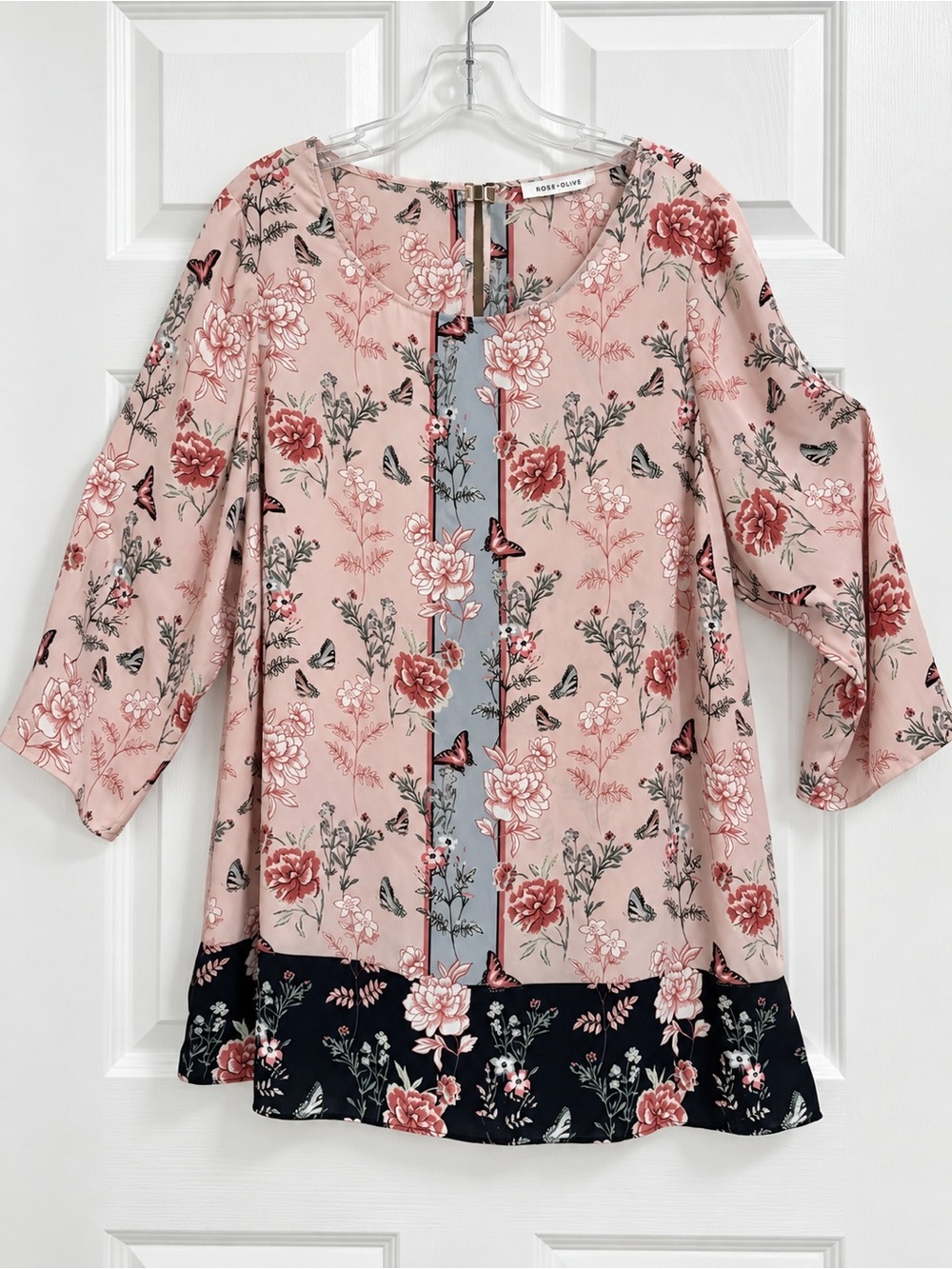 Rose + Olive 2X Dusty Rose Floral Butterfly Tunic Blouse